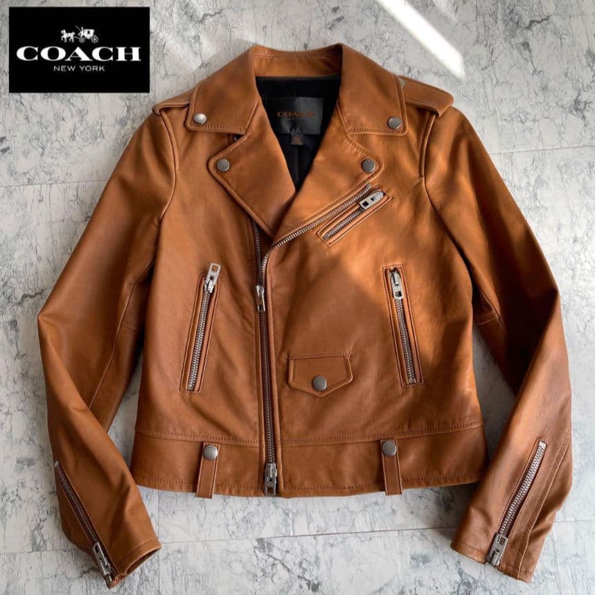あーたちゃ　コーチ　ダブルライダースジャケット　本革　レザー　ブラウン