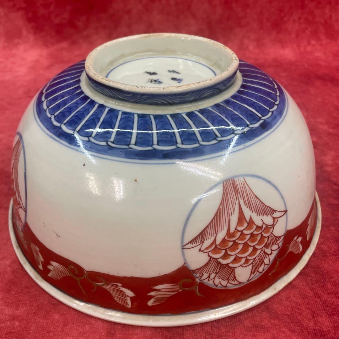 【N12】 染付 大鉢 富貴長春 古い食器 江戸〜明治 中国 鎌傷