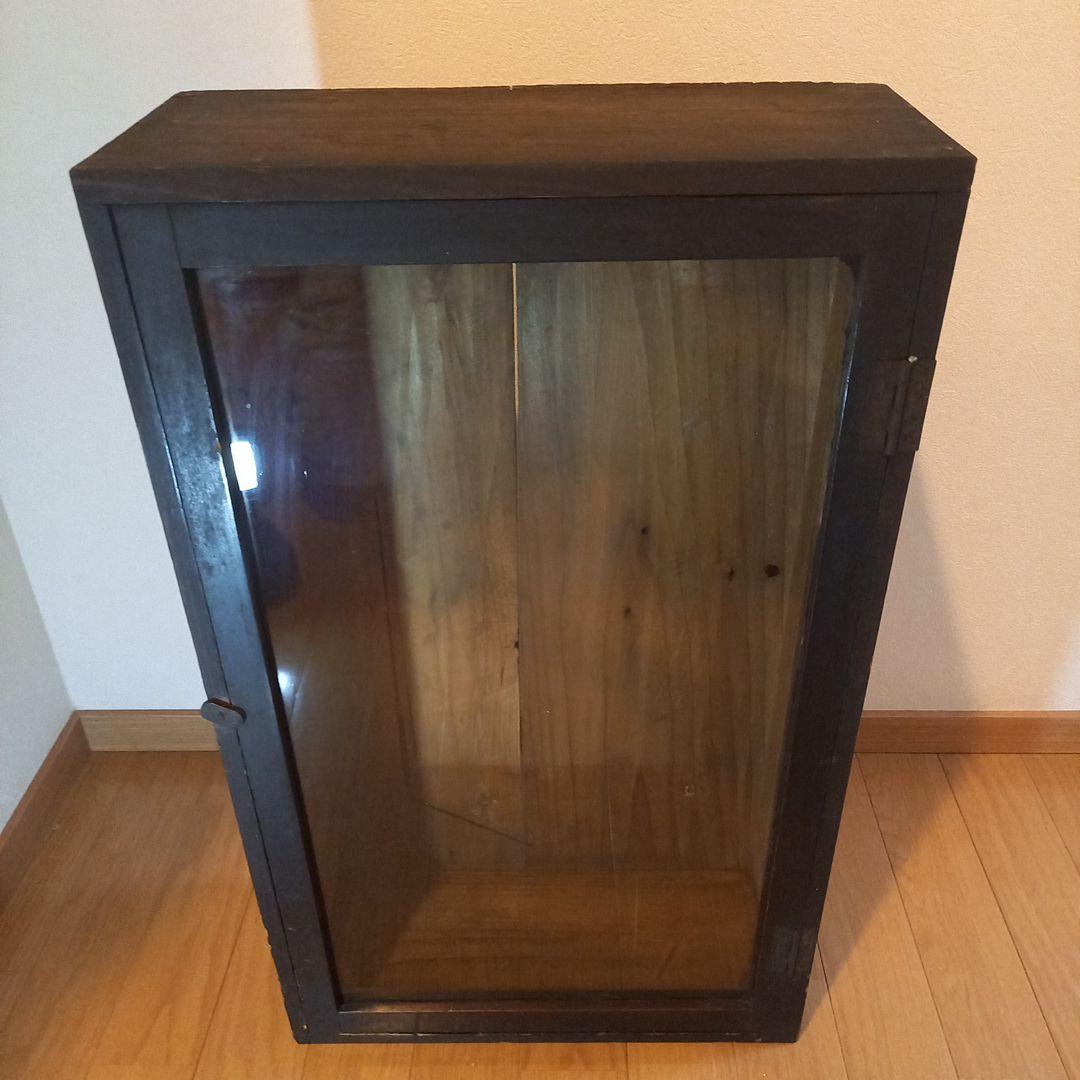 古い掛時計の収納木箱　レトロアンティーク　ガラス嵌め込み　レアな古道具骨董品