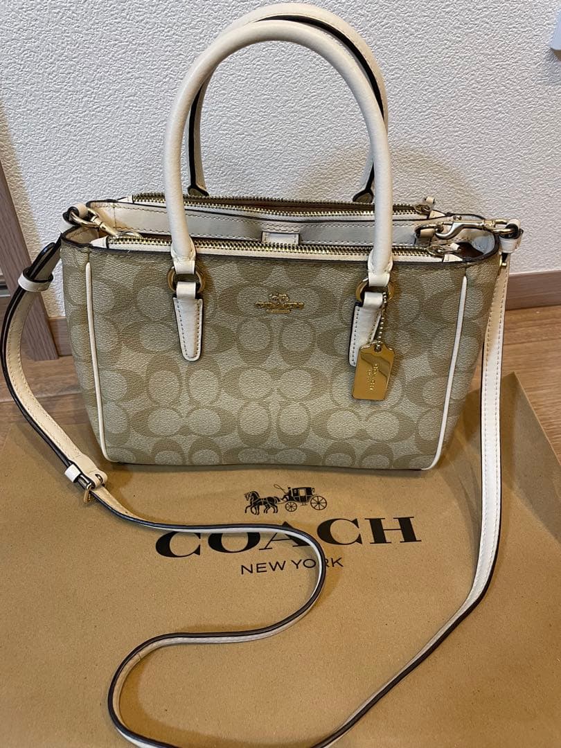 COACH ショルダーバッグ 2way レザーベージュ/ホワイト2点セット