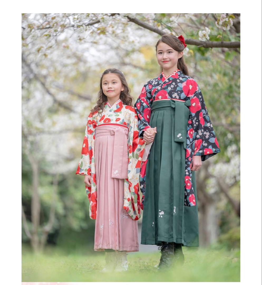 キャサリンコテージ　袴セット　160 椿ブラック×緑袴　160サイズ