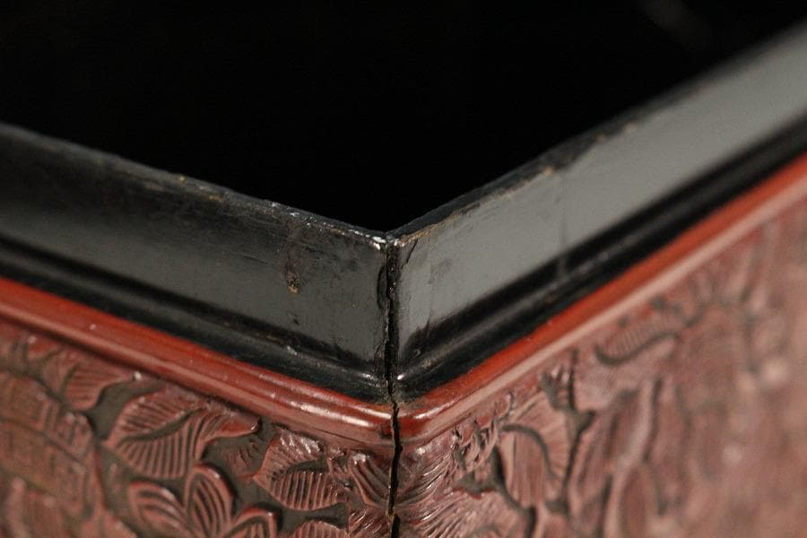 茶道具 堆朱 楼閣人物紋 茶通箱 時代物(K-XA948)