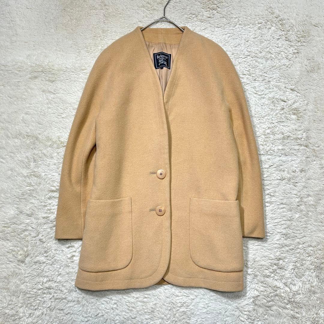 ビンテージ Burberrys アンゴラ カシミヤ混ノーカラーコート ベージュ