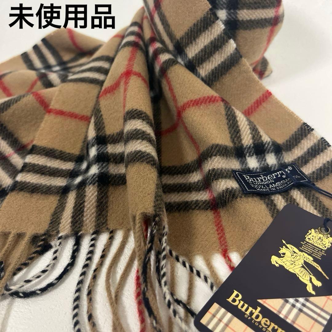 未使用品　バーバリー　ロングマフラー　ノバチェック　　キャメル　英国製