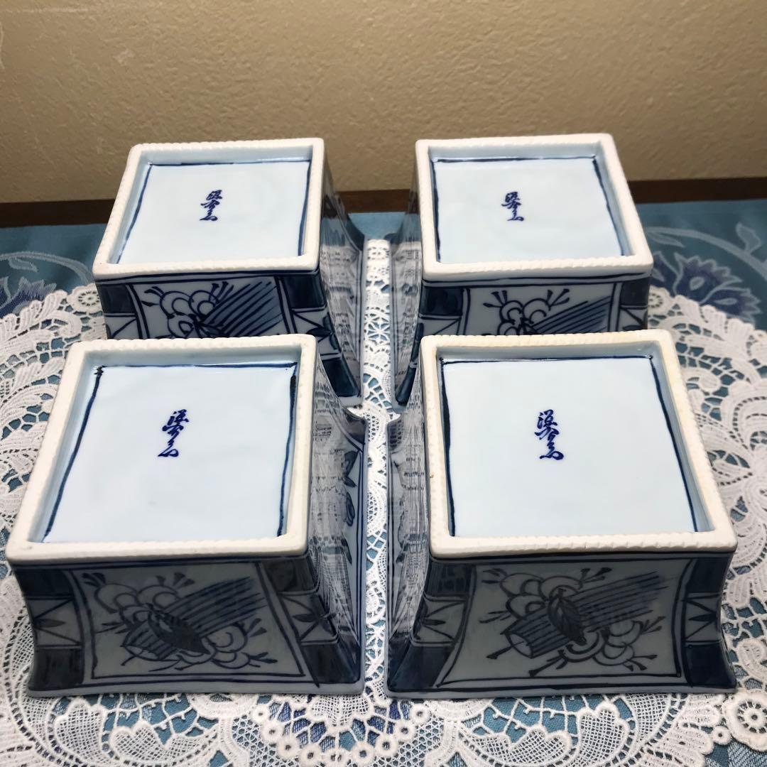 源右衛門窯　染付芙蓉手　角小鉢　4客