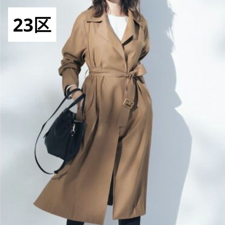 未使用【23区】ヴィンテージ風 ソフト ツイル ラップコート イタリア製生地