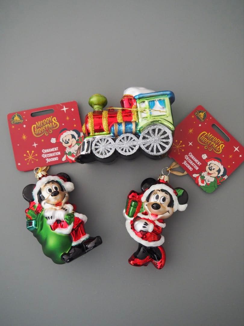 ミッキー＆ミニー＆汽車　ガラスのオーナメント