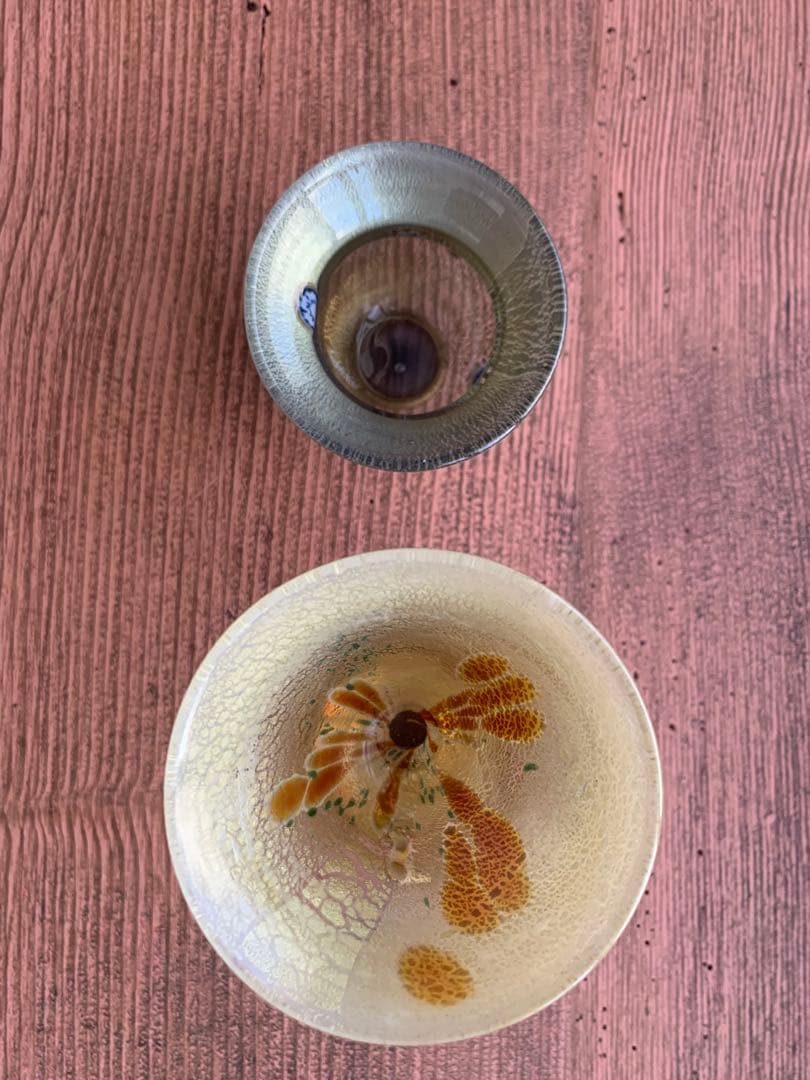 元木貴信さん作　ガラス金箔おちょこ2客セット