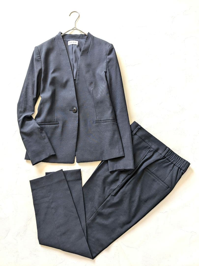 プラステ　パンツスーツ　ネイビー　ノーカラー　Ｓ/М　セットアップ