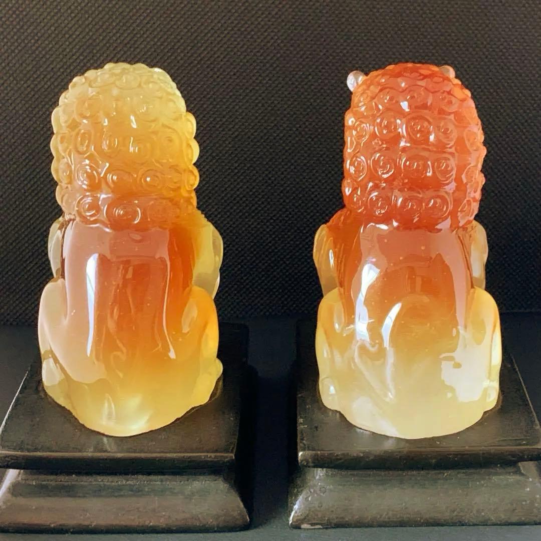 アンティーク　狛犬　台座付属　一対　オブジェ　置物　獅子　骨董　縁起物