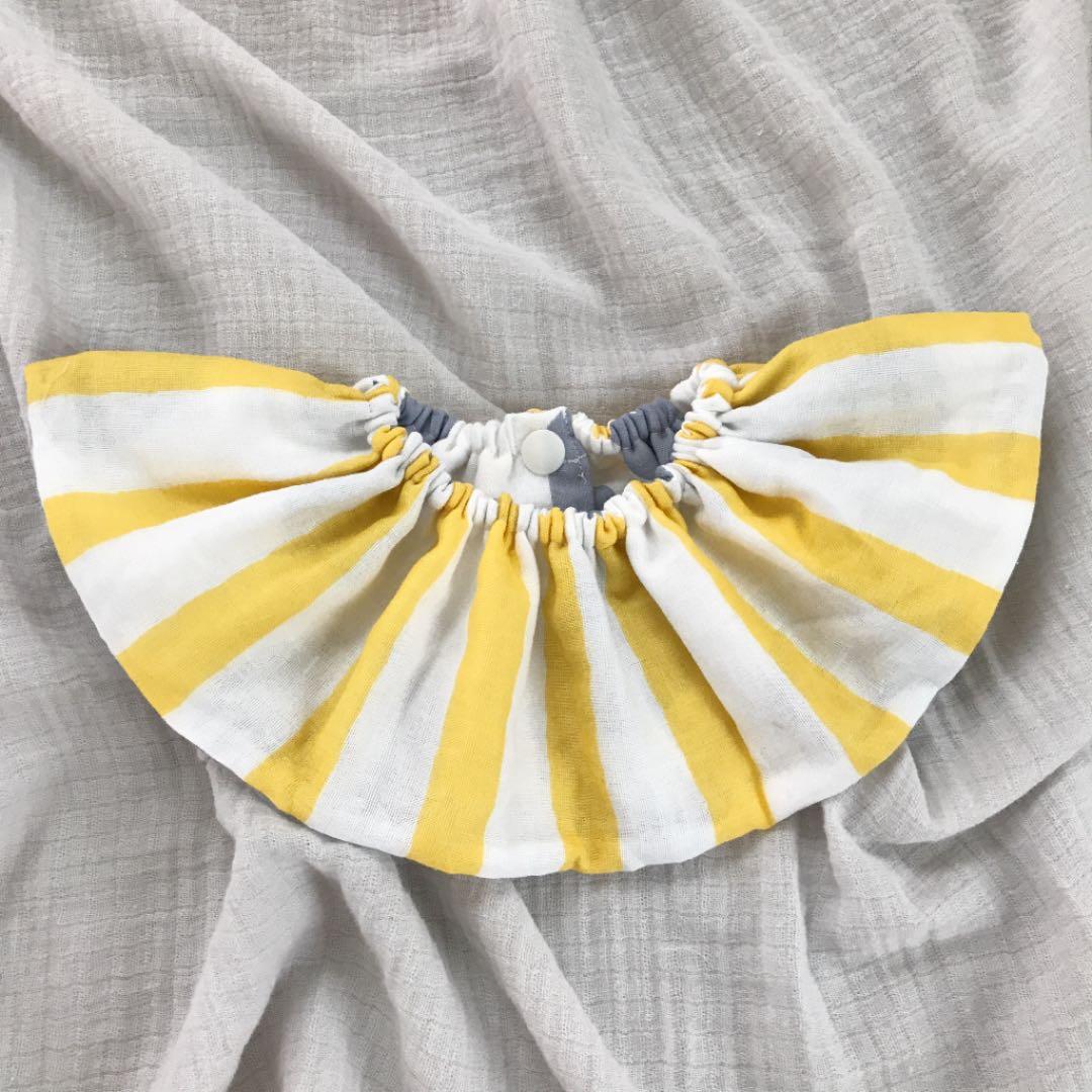 再販★イエローストライプ×グレーランダムドット★ ハンドメイド　シンプル　スタイ