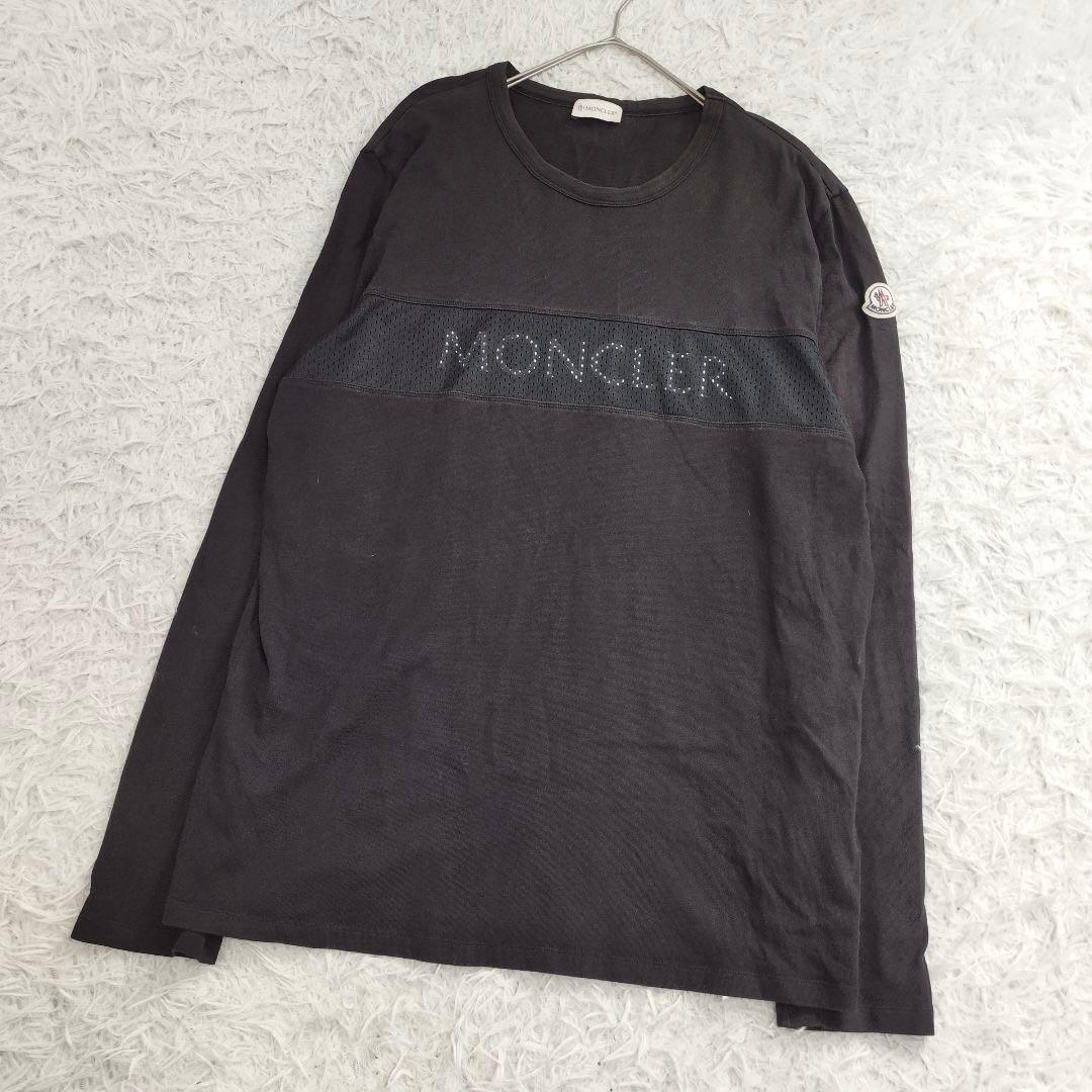 17247✨モンクレール XL ロングカットソー メッシュロゴ センターロゴ 黒