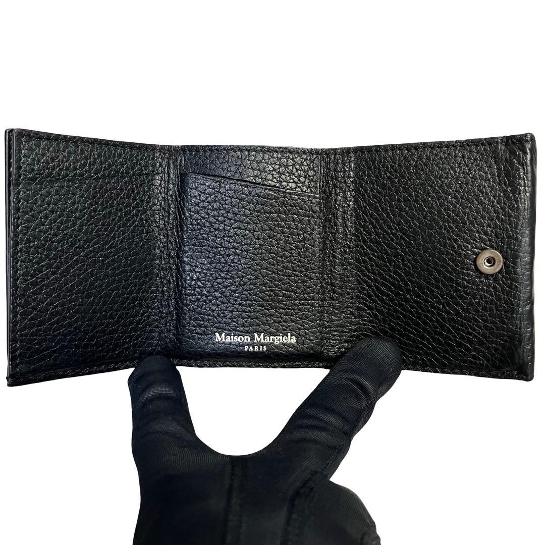 希少✨メゾンマルジェラ 三つ折り財布 4ステッチ レザー ブラック 黒