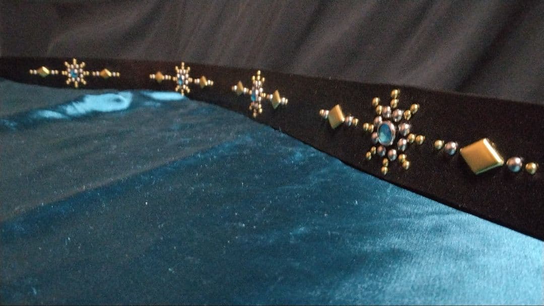 昭南ベンズレザースタッズベルトニッケル&ブラス　アクアブルー