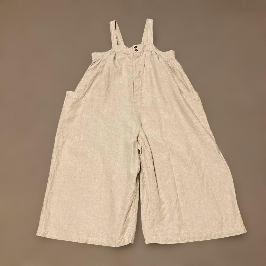 ネストローブ　ブラックリネンワイドサロペット