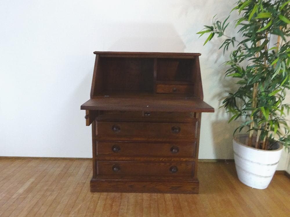 北海道　えぞ民芸家具　ナラ材　ライティングビューロー　収納机　デスク　美品