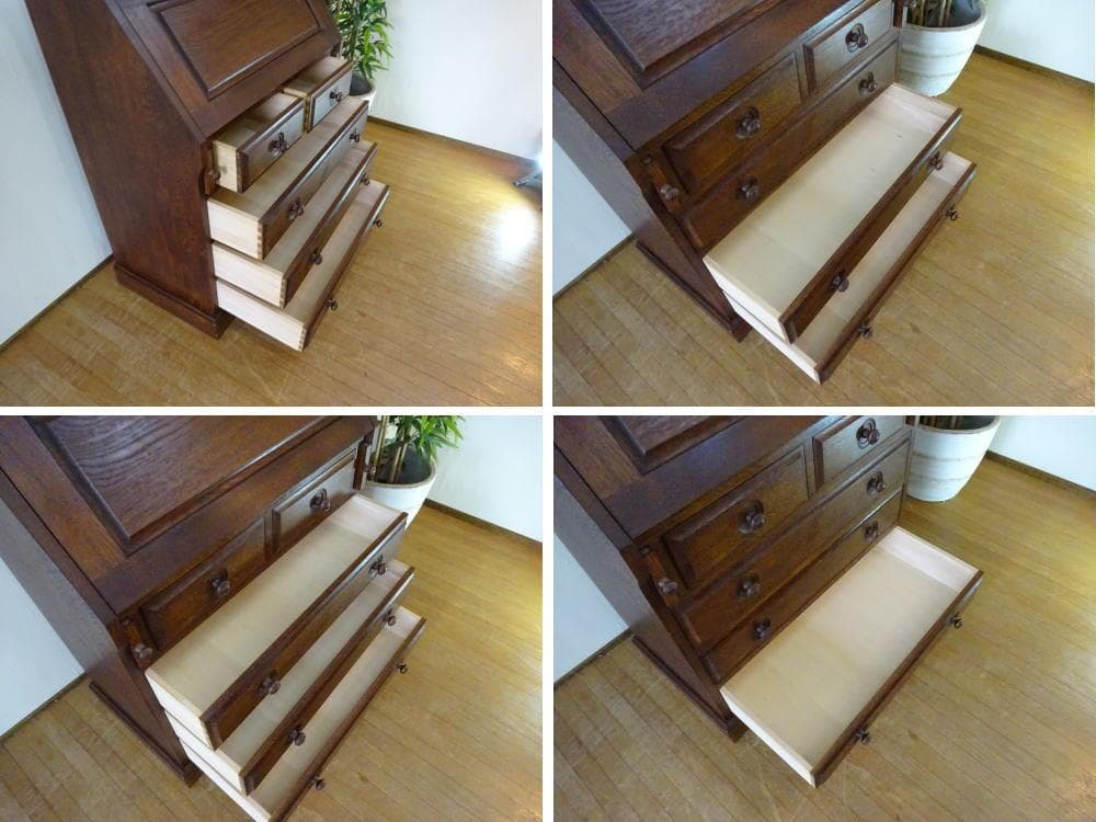 北海道　えぞ民芸家具　ナラ材　ライティングビューロー　収納机　デスク　美品