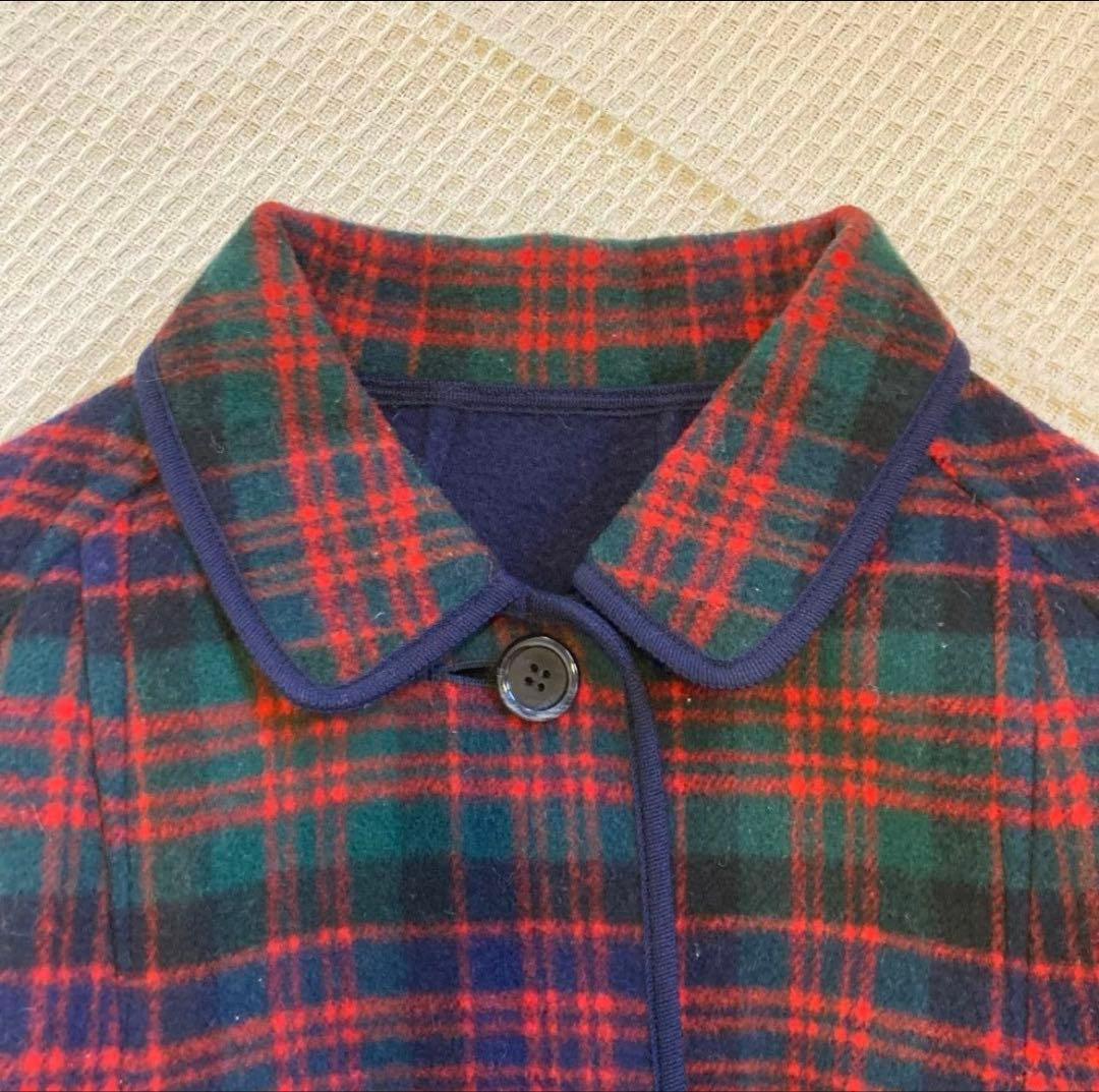 チェック柄ロングコート（ネイビー）