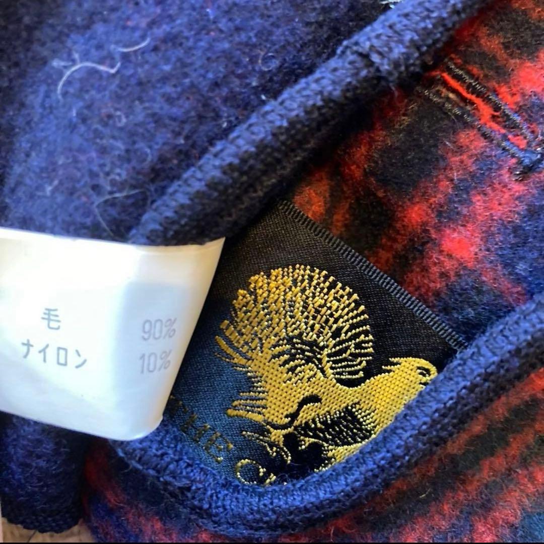 チェック柄ロングコート（ネイビー）