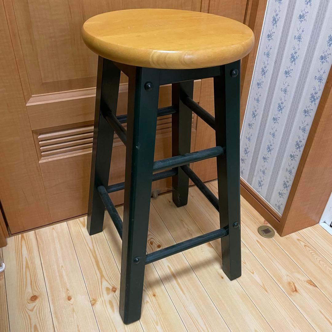 丸椅子　ハイスツール　カウンターチェア　木製　アンティークレトロ風　北欧風