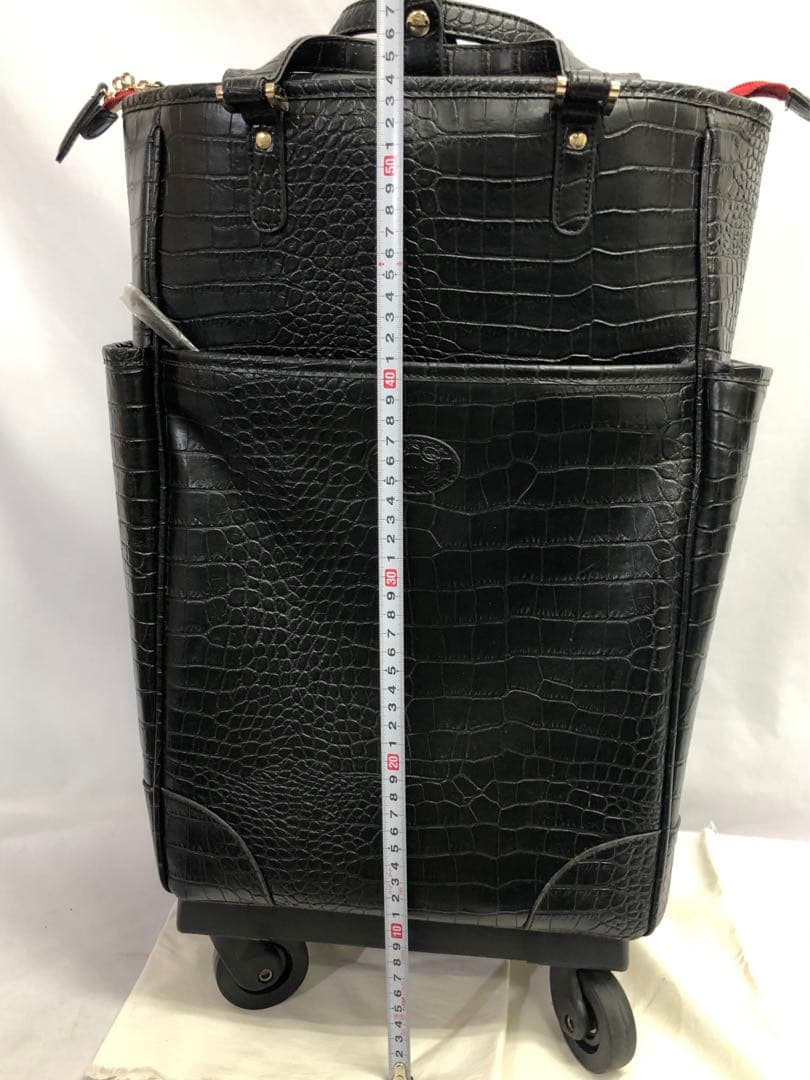 【359】SWANY クロコ型押し キャリーバッグ 黒 ストッパー付き 美品