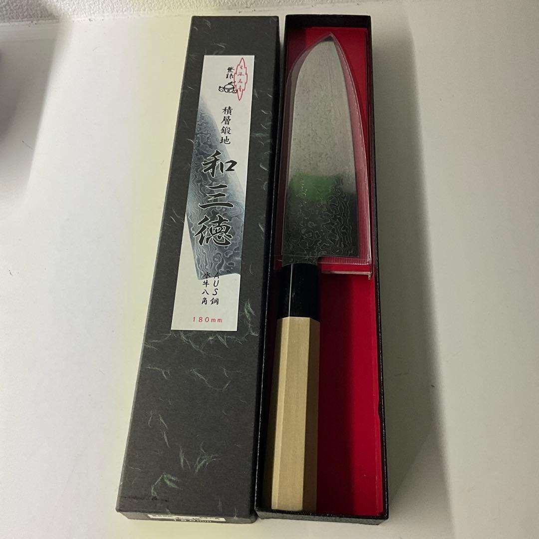 みすゞ　和三徳　AUS鋼　水牛　八角　180mm 包丁