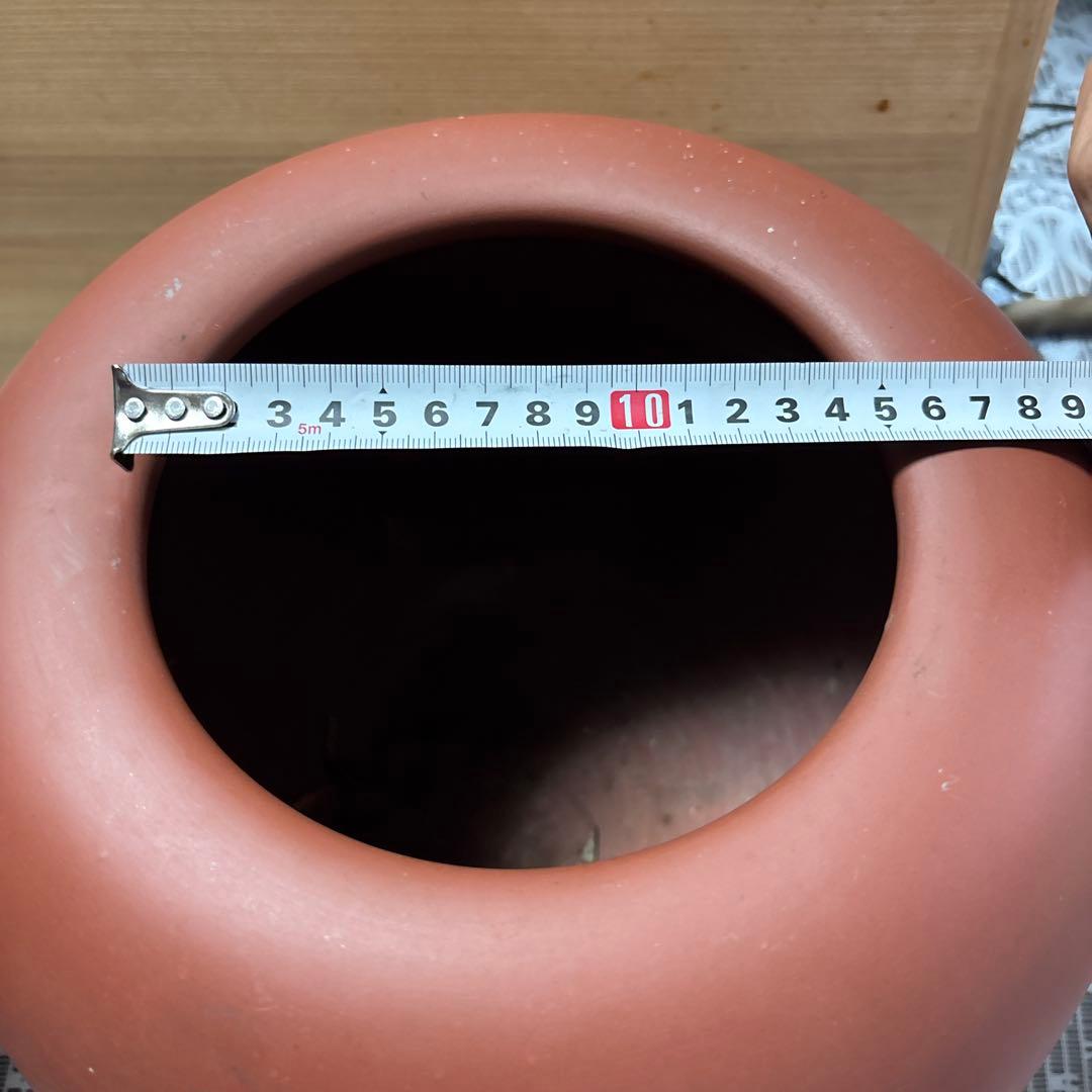 朱泥の陶器火鉢　美品　常滑焼　メダカ鉢山の風景彫刻