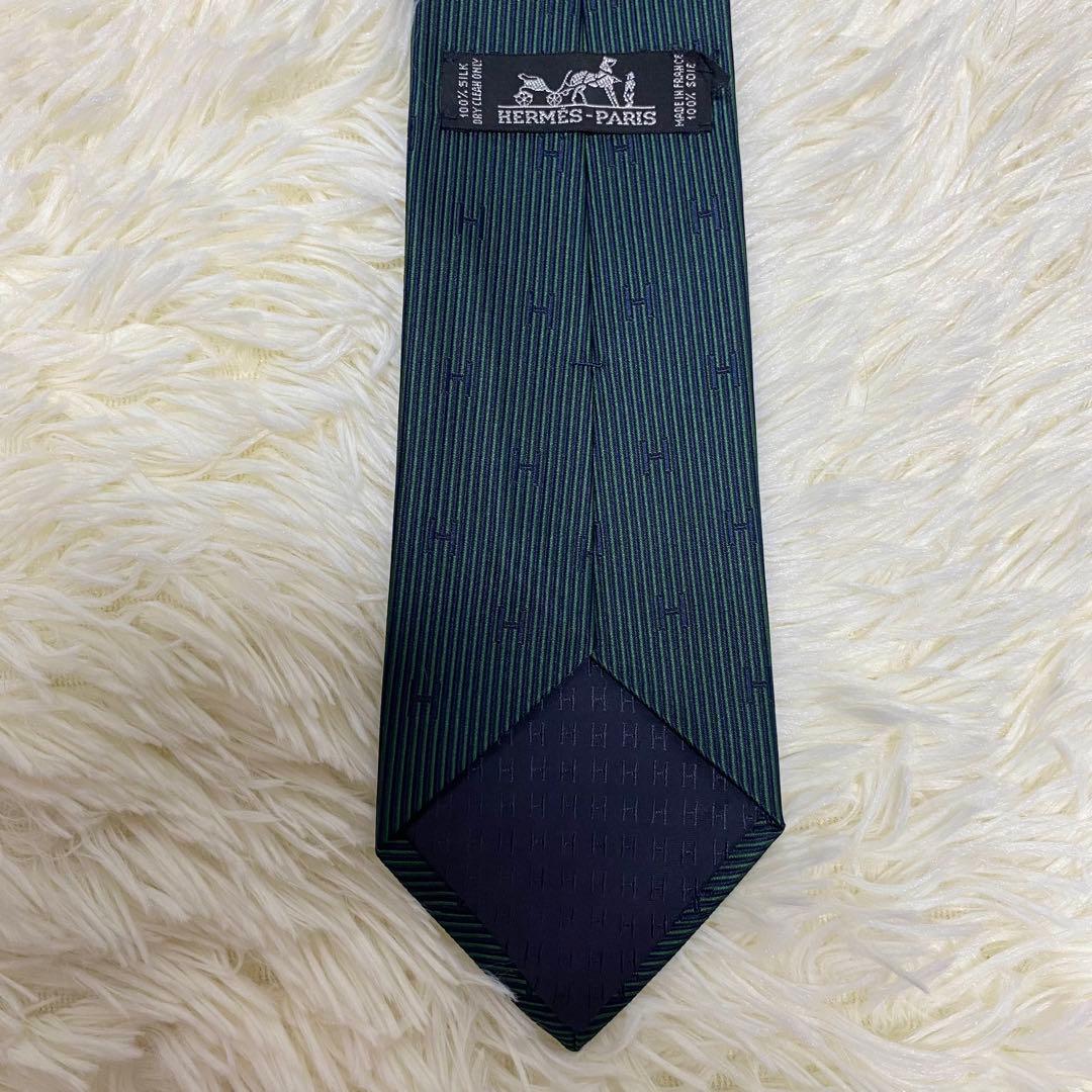 HERMES ファソネ H柄 シルクネクタイ グリーン系　エルメス　希少 ロゴ
