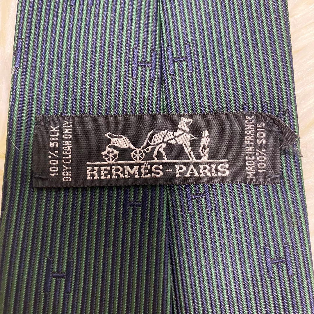 HERMES ファソネ H柄 シルクネクタイ グリーン系　エルメス　希少 ロゴ