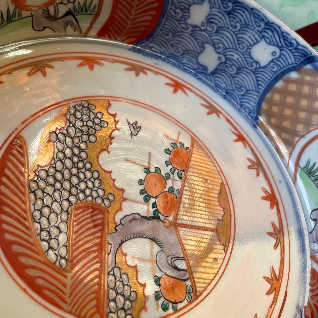 幕末明治　金彩　色絵　染付　印判　深鉢