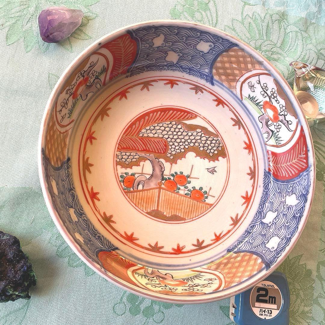 幕末明治　金彩　色絵　染付　印判　深鉢