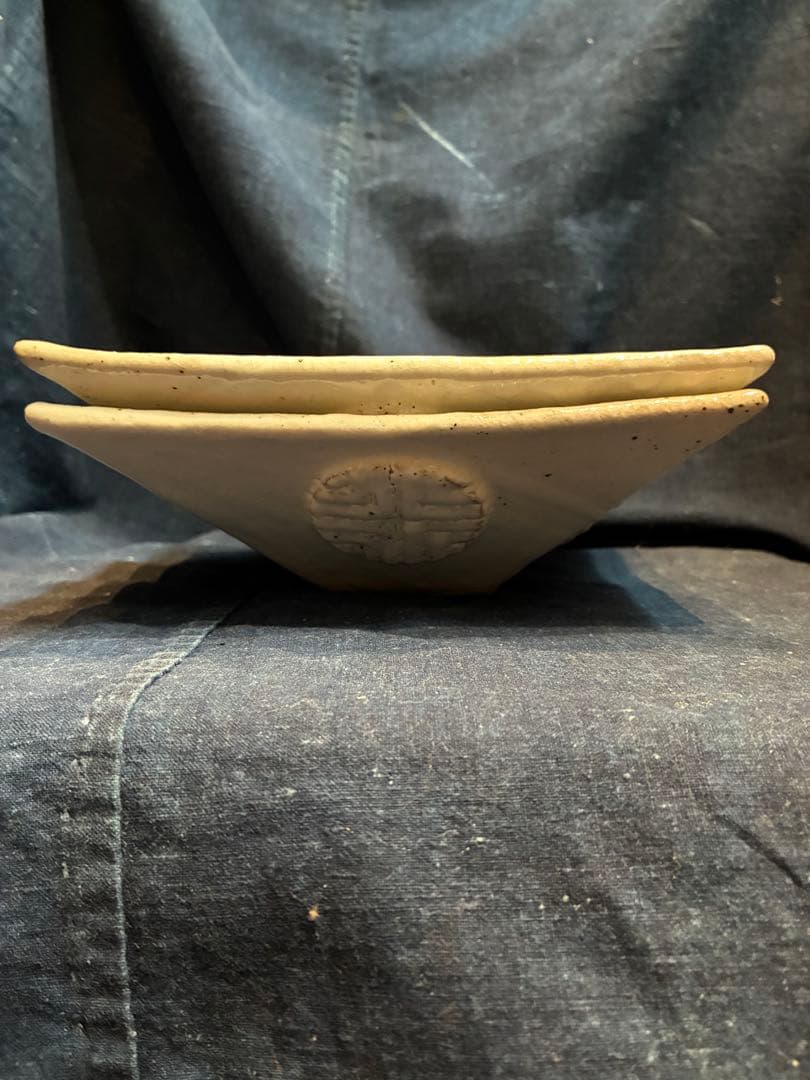 岩谷窯　山本教行　民藝　地釉角皿2枚　傷無し　20×20.5センチ￼ 鳥取民藝