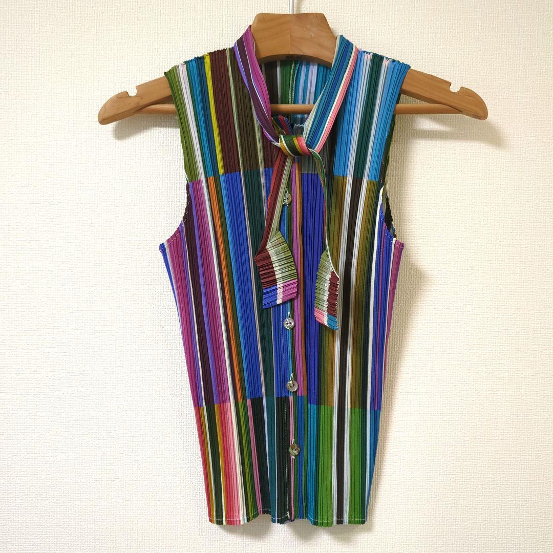 【美品】PLEATS PLEASE ノースリーブブラウス リボン　サイズ3