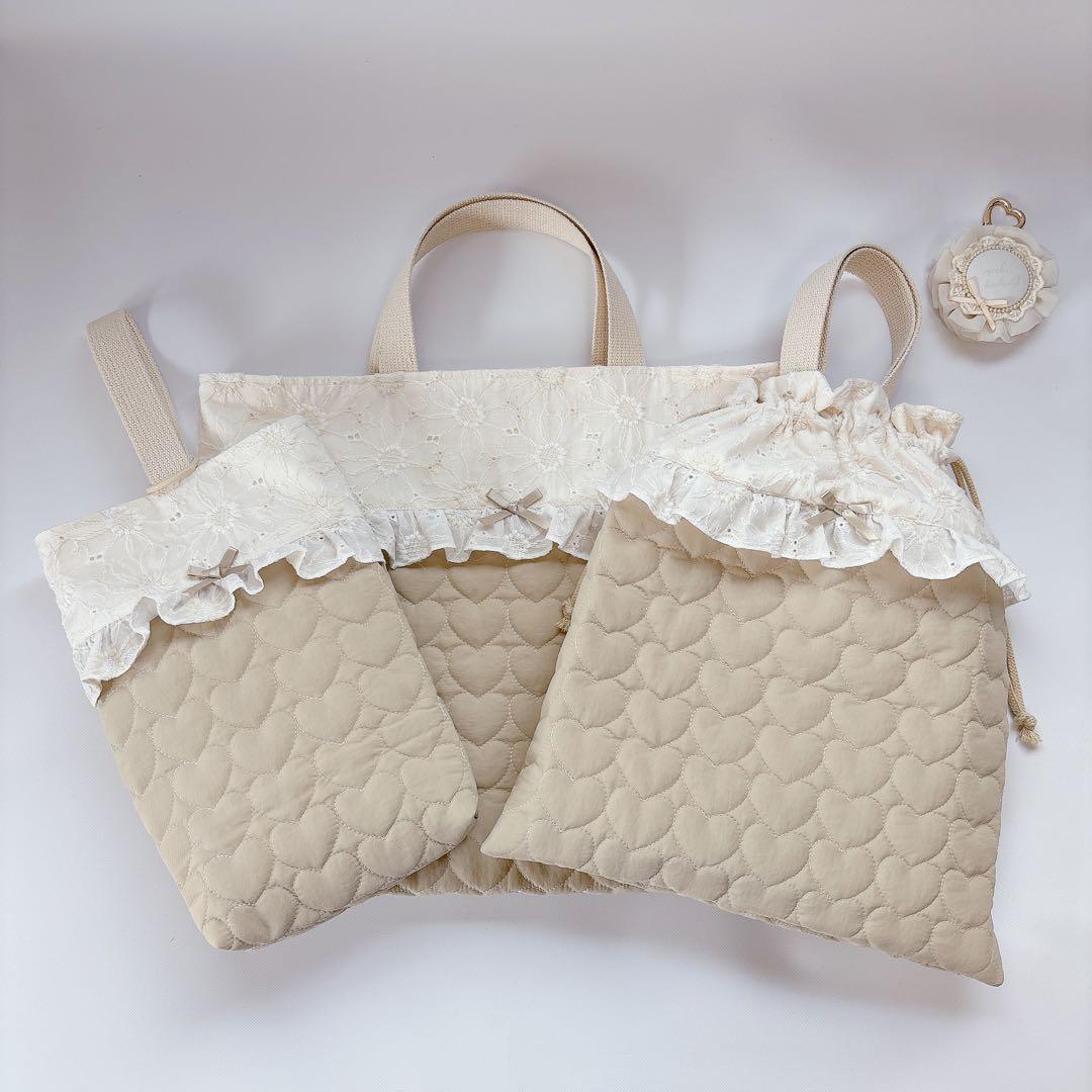 chibi＊プロフ必読様　マーガレットレース　ハートキルト　ヌビ　レッスンバッグ