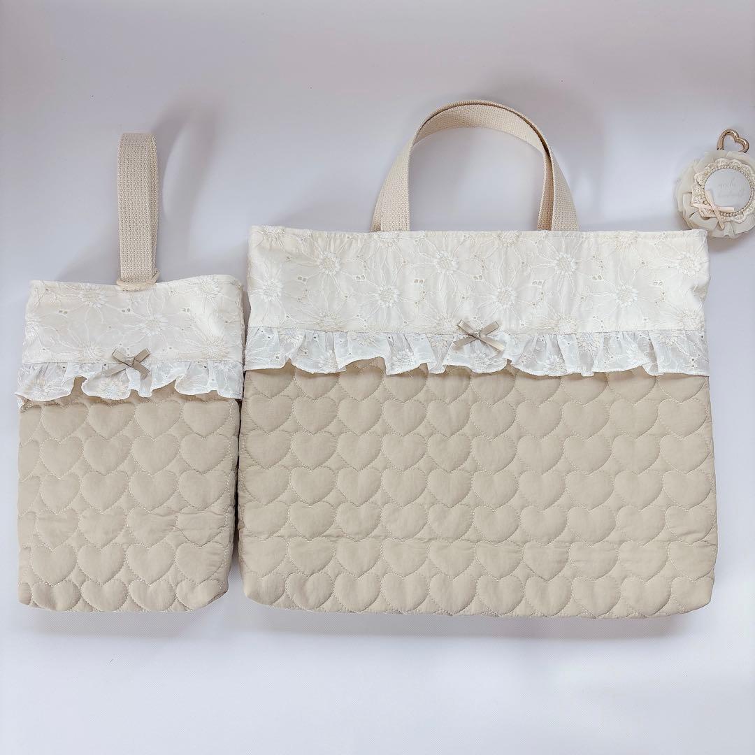 chibi＊プロフ必読様　マーガレットレース　ハートキルト　ヌビ　レッスンバッグ