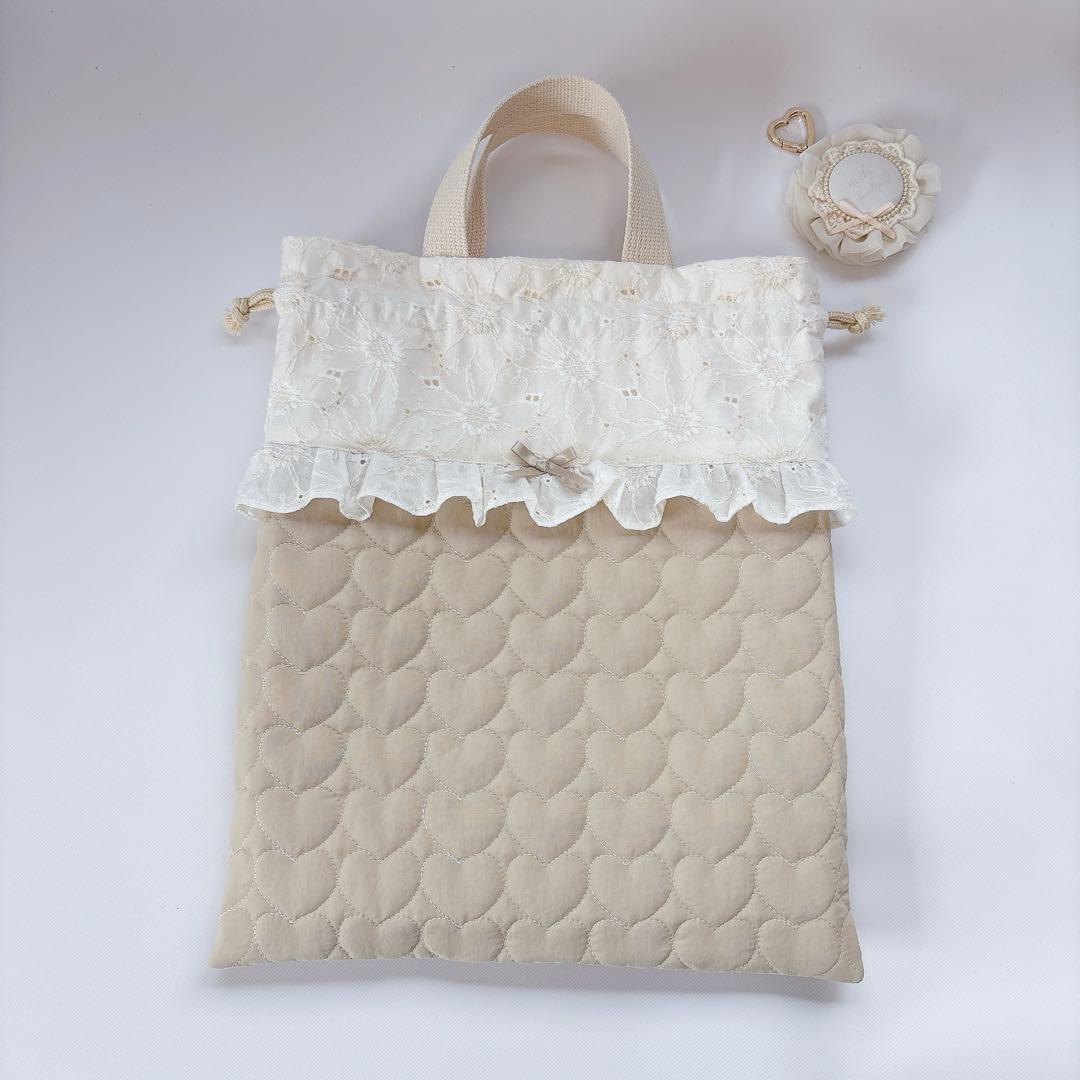 chibi＊プロフ必読様　マーガレットレース　ハートキルト　ヌビ　レッスンバッグ