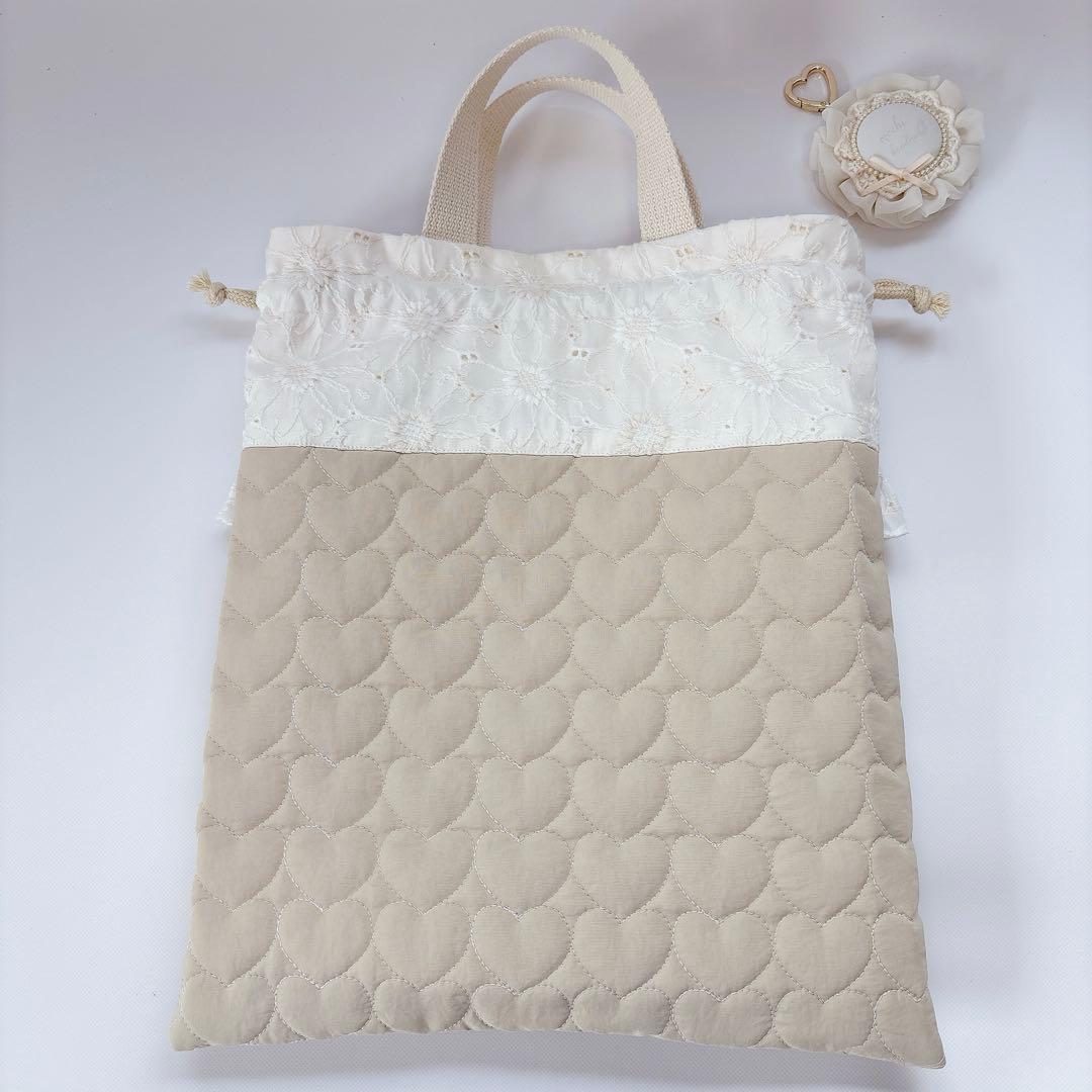 chibi＊プロフ必読様　マーガレットレース　ハートキルト　ヌビ　レッスンバッグ