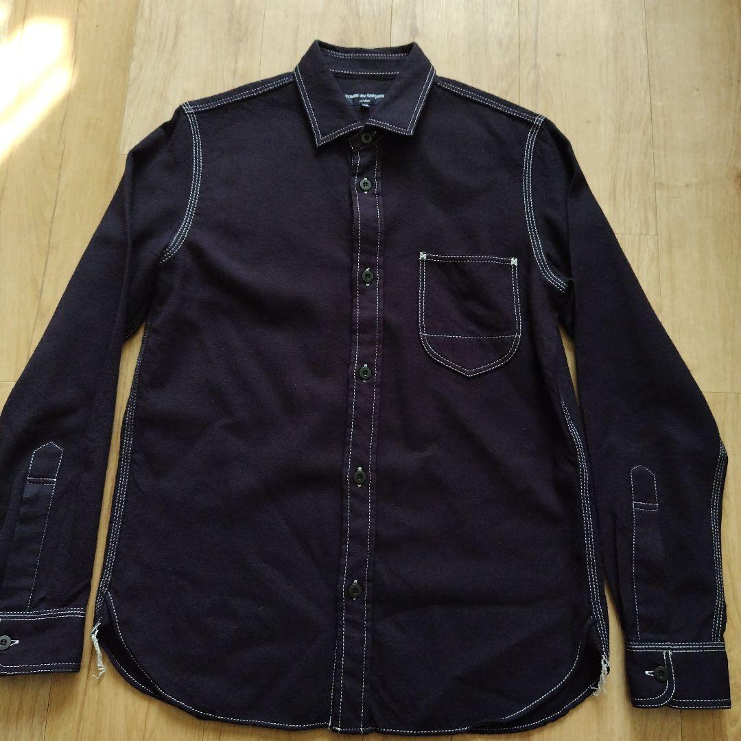 美品 13AW ギャルソン オム ホワイトステッチ ウールシャツ マチ付