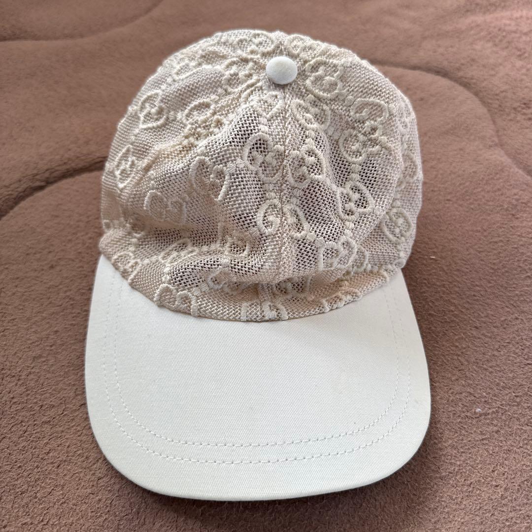 GUCCI グッチ　G G柄モノグラム　ベージュ メッシュレースキャップ
