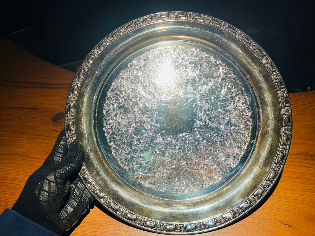 USAアンティーク】 シルバープレート　大皿　トレー　トレンチ