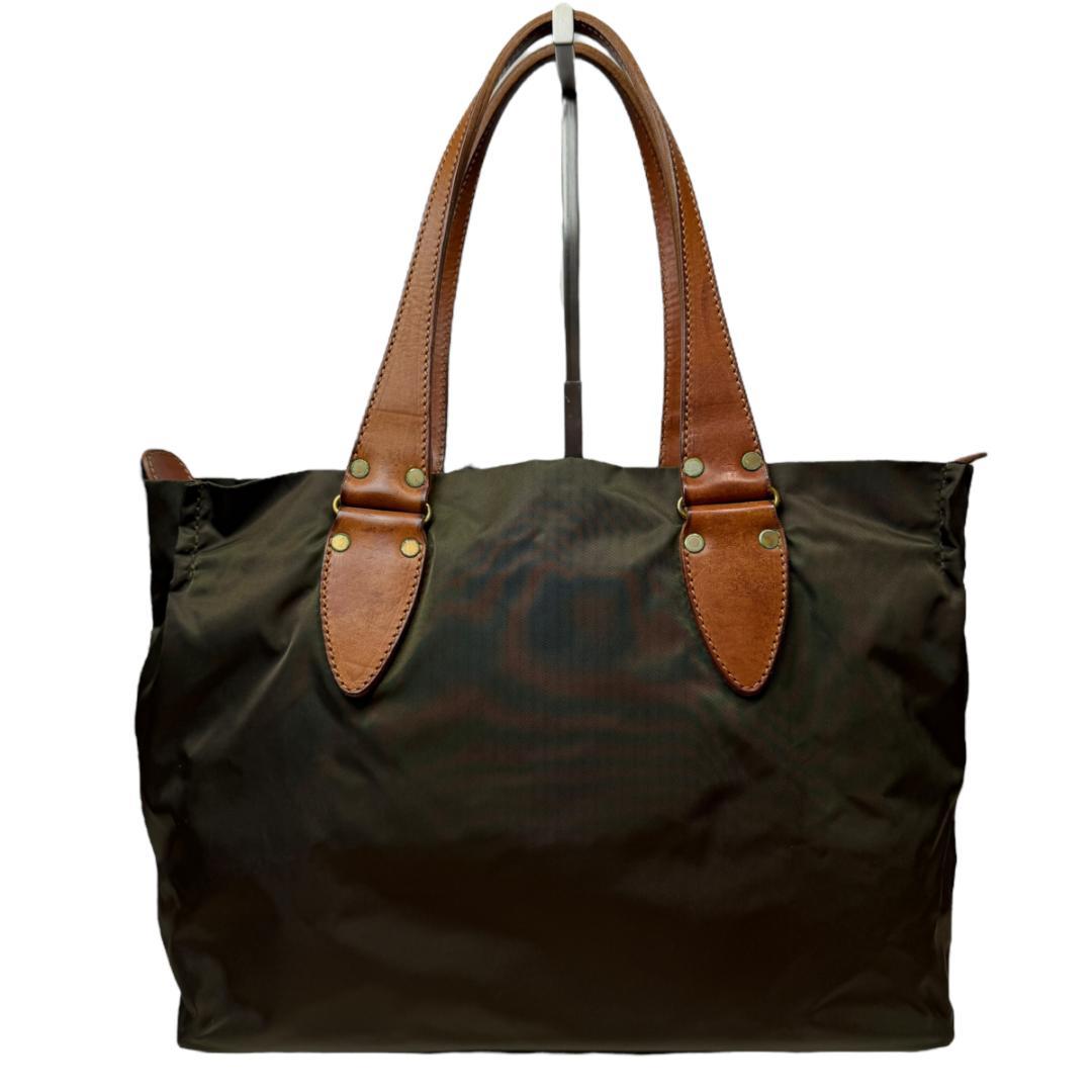 美品 Felisi 3411 トートバッグ 肩掛け A4可 ロゴプレート カーキ