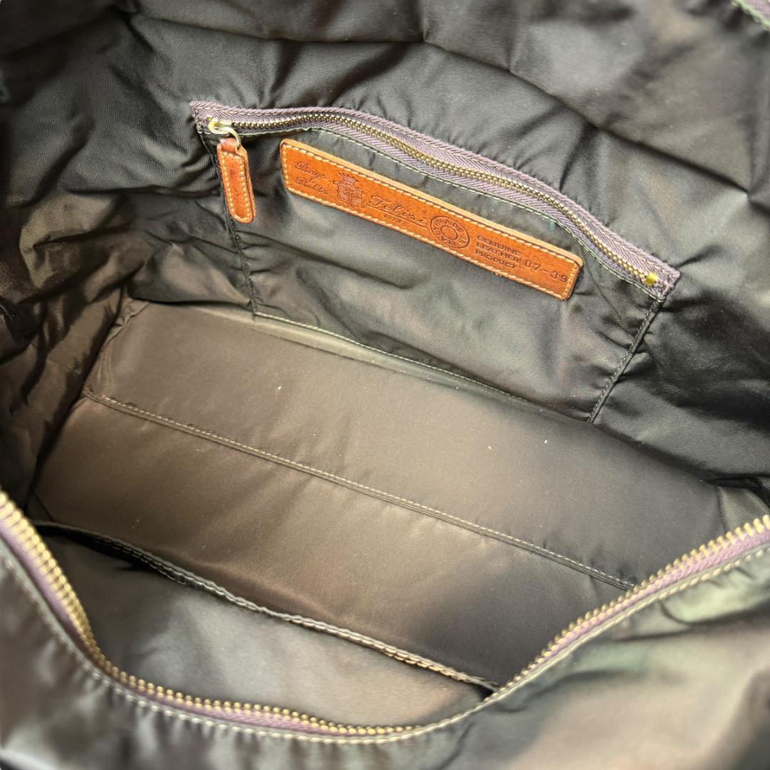 美品 Felisi 3411 トートバッグ 肩掛け A4可 ロゴプレート カーキ