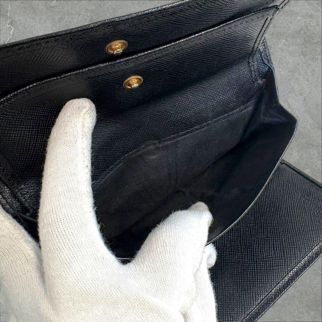 美品✨ PRADA プラダ 三つ折り財布 サフィアーノ ブラック 黒