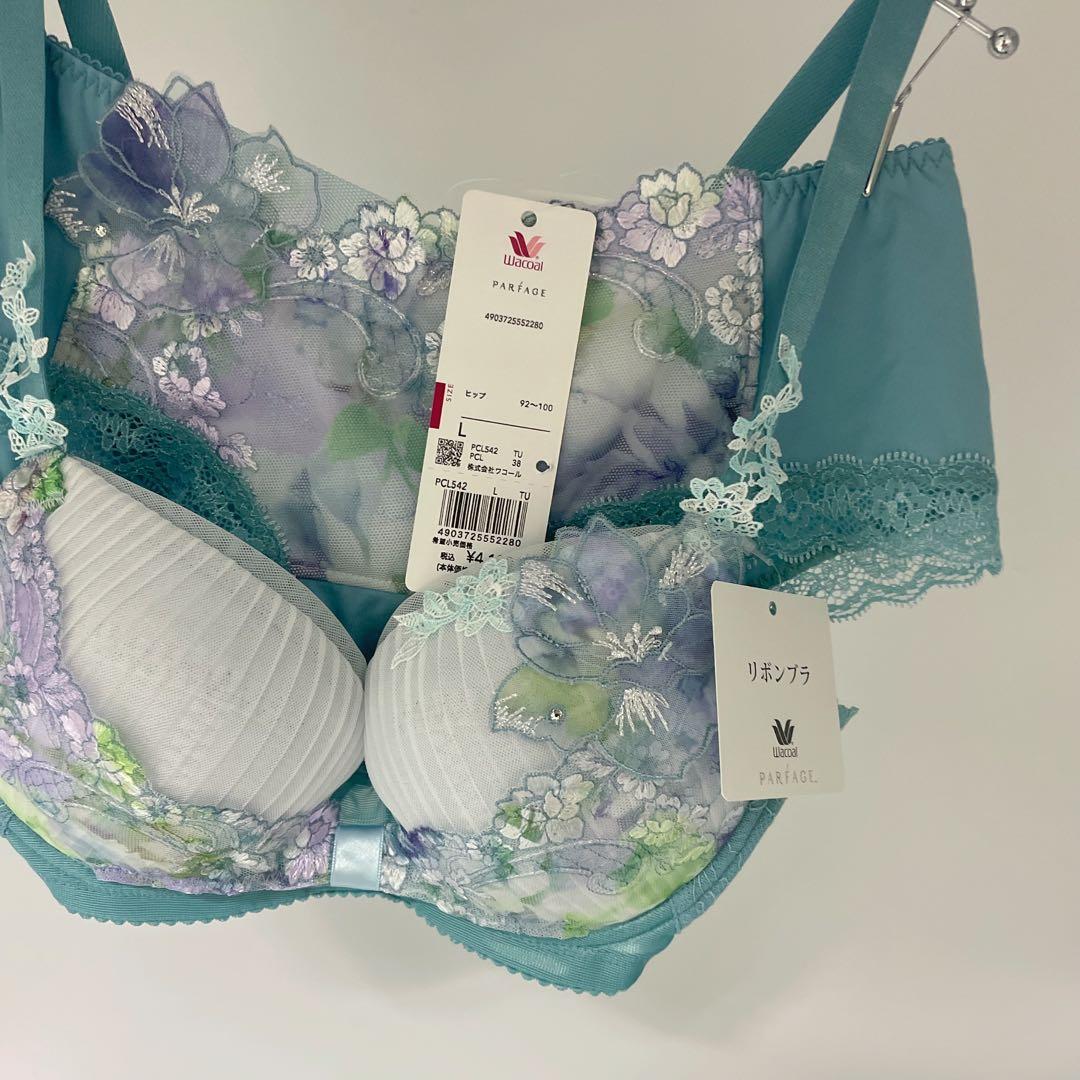 D７０-Lワコール パルファージュ　リボンブラ ブラジャー&ショーツセット