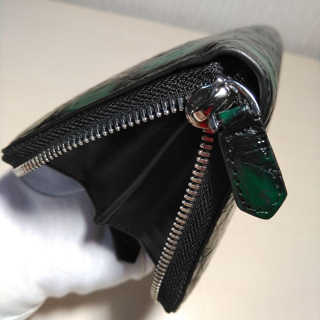 クロコダイル 脇肚一枚革R.F.長財布 孔雀緑&利休茶 メジ染 055502J