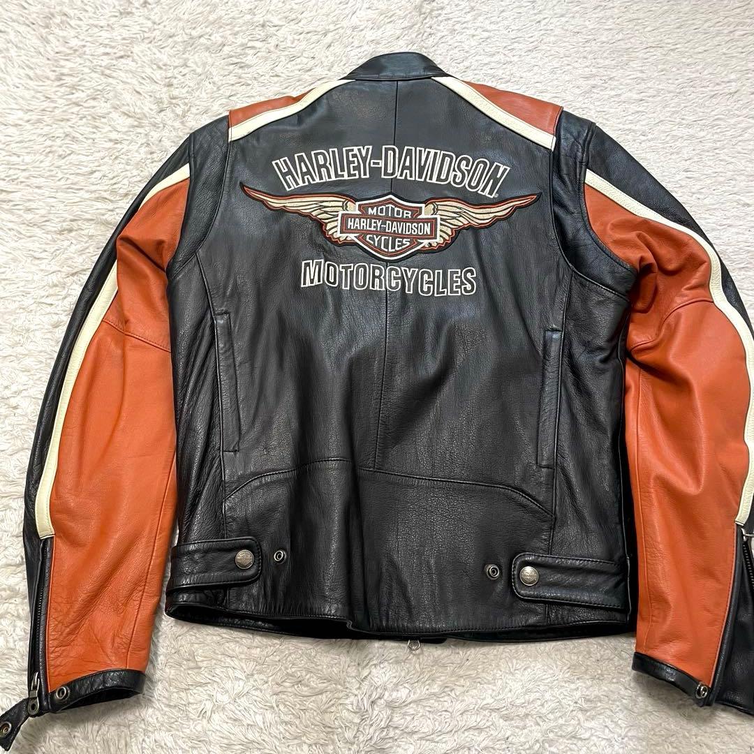美品 ハーレーダビッドソン レザー ライダースジャケット 黒 シングル S