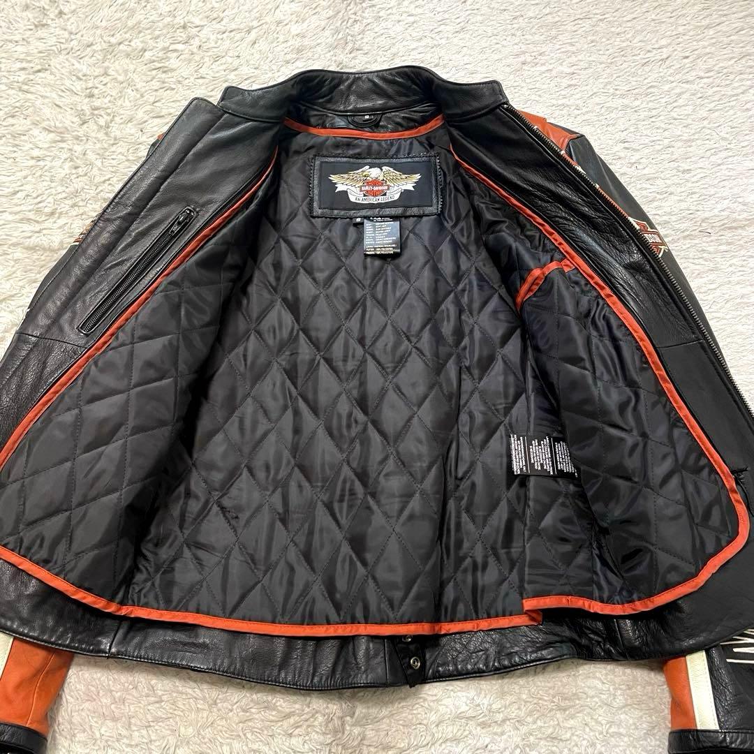 美品 ハーレーダビッドソン レザー ライダースジャケット 黒 シングル S