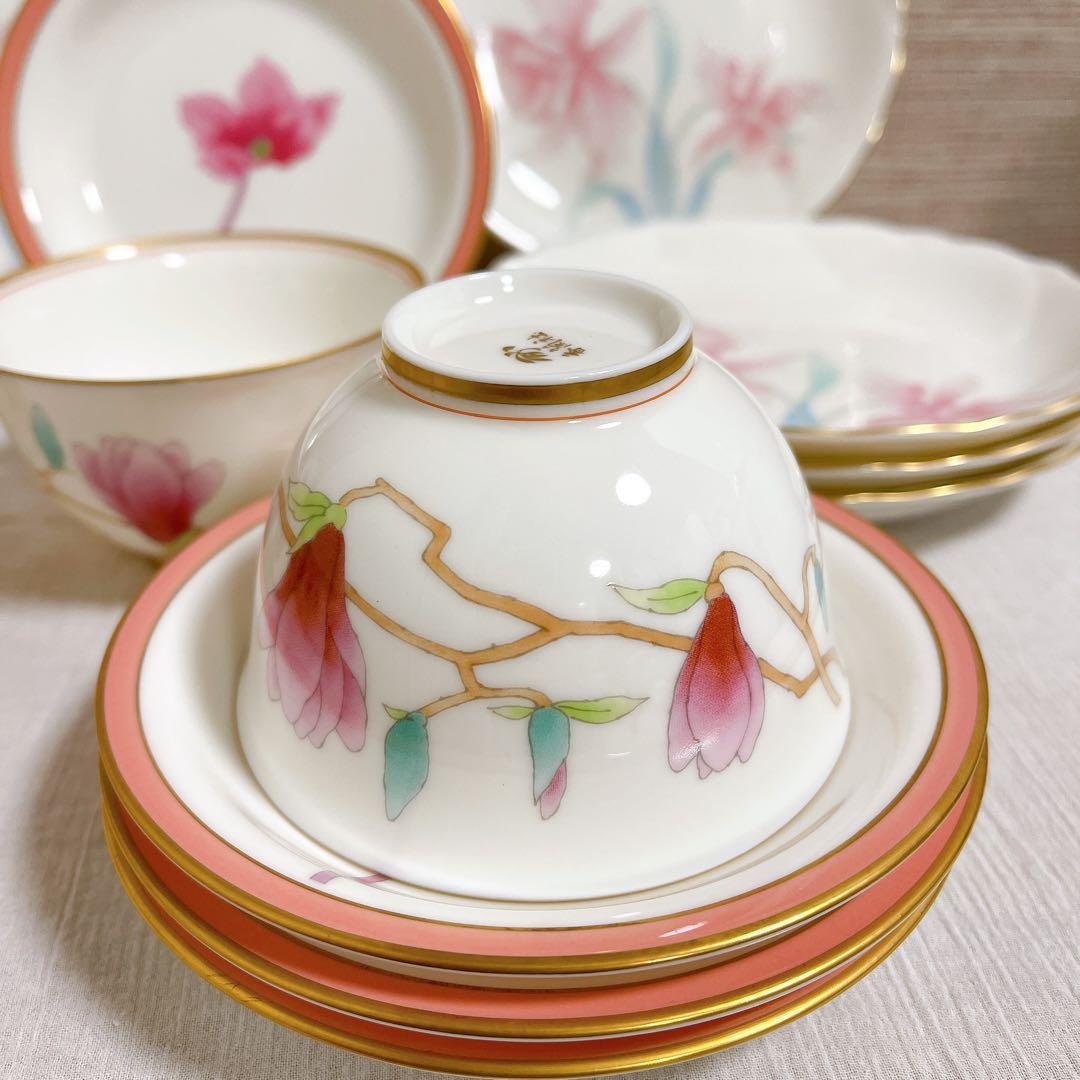 3種✨15点セット【未使用】香蘭社 ピンク 湯呑み プレート 銘々皿 金彩