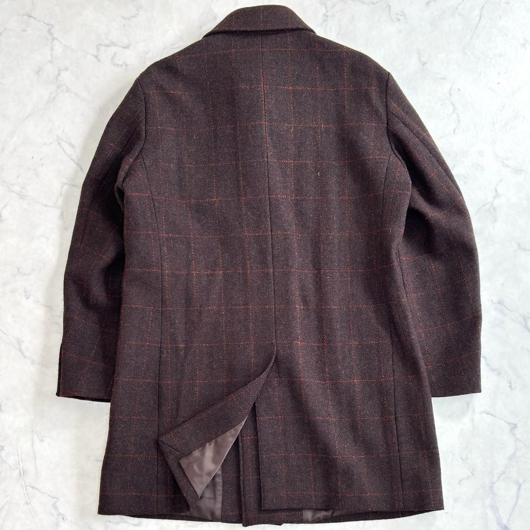 美品 ハリスツイード ステンカラーコート チェック サイズL sx0