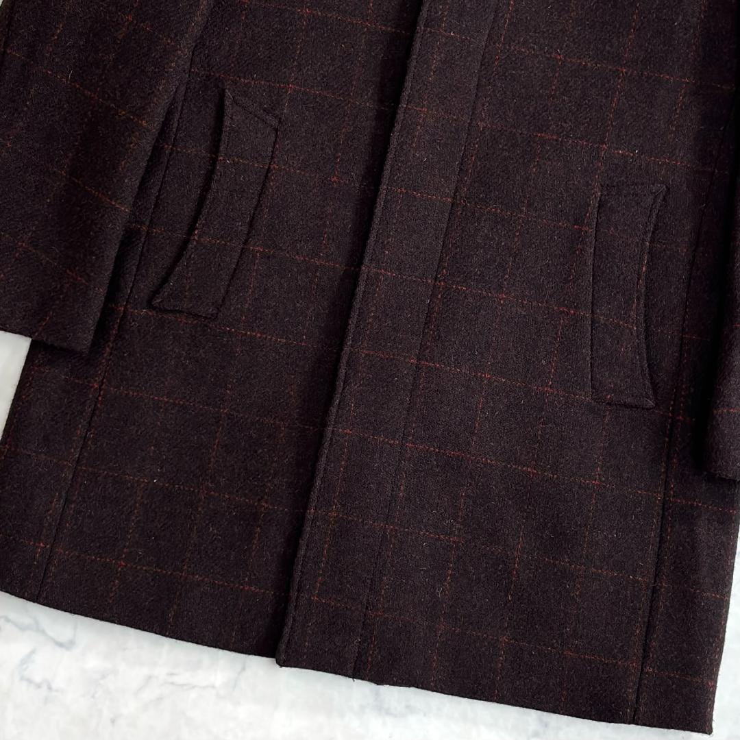 美品 ハリスツイード ステンカラーコート チェック サイズL sx0